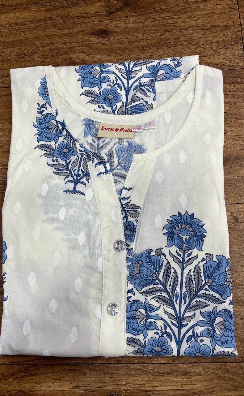 White/Blue Garden Co-ord Set . Versatile Cotton Fabric. | Laces and Frills - Laces and Frills