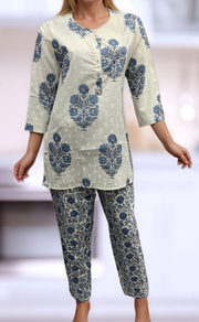White/Blue Garden Co-ord Set . Versatile Cotton Fabric. | Laces and Frills - Laces and Frills