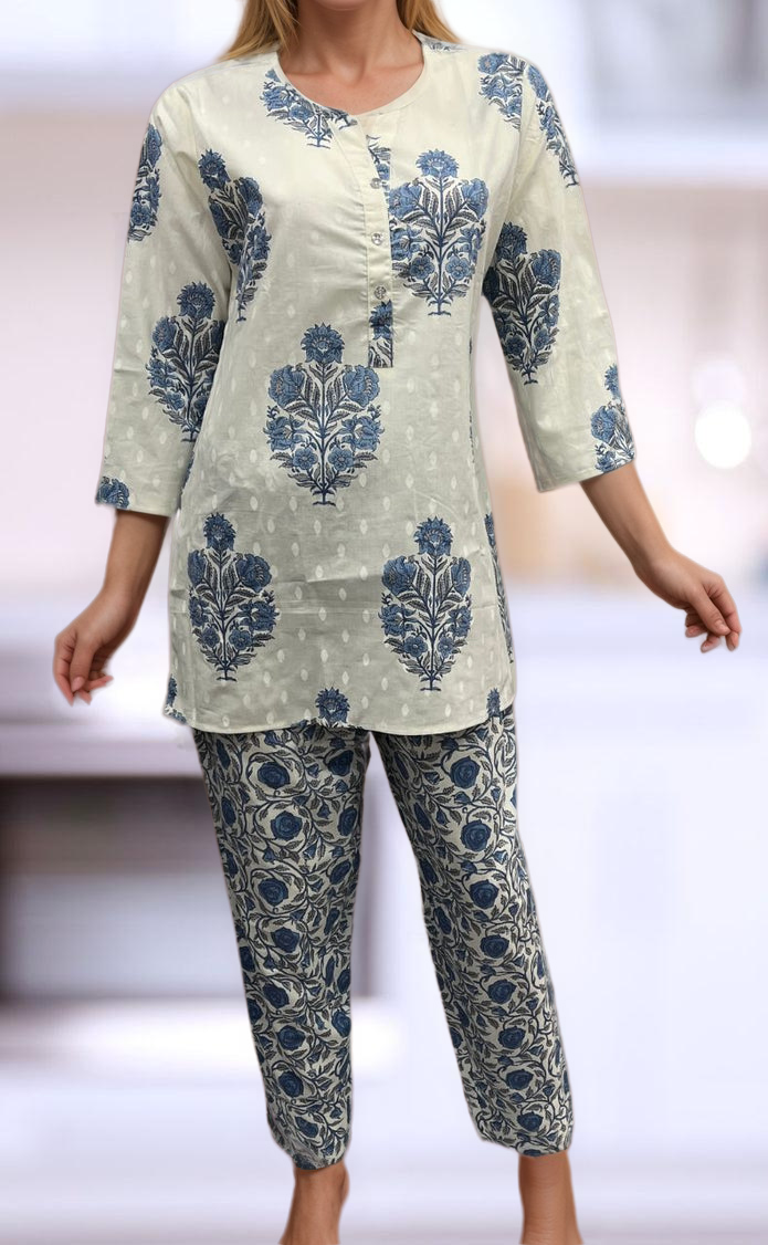 White/Blue Garden Co-ord Set . Versatile Cotton Fabric. | Laces and Frills - Laces and Frills