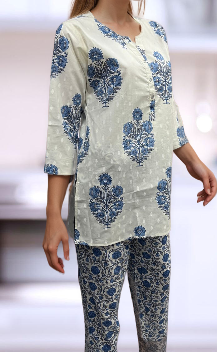 White/Blue Garden Co-ord Set . Versatile Cotton Fabric. | Laces and Frills - Laces and Frills