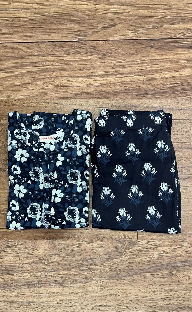 Black Flora Co-ord Set . Versatile Cotton Fabric. | Laces and Frills - Laces and Frills