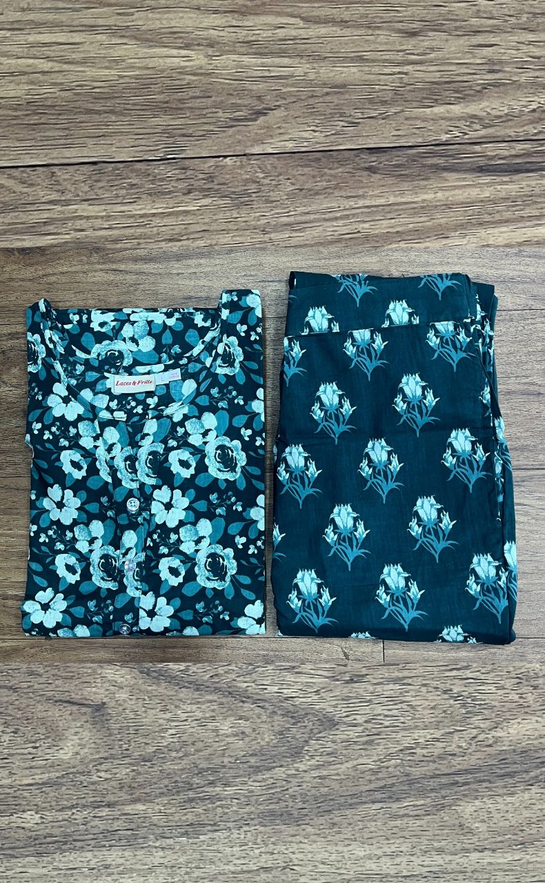 Green Flora Co-ord Set . Versatile Cotton Fabric. | Laces and Frills - Laces and Frills