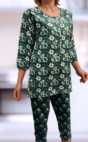 Green Flora Co-ord Set . Versatile Cotton Fabric. | Laces and Frills - Laces and Frills