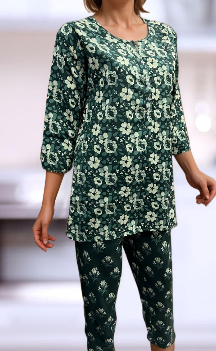 Green Flora Co-ord Set . Versatile Cotton Fabric. | Laces and Frills - Laces and Frills