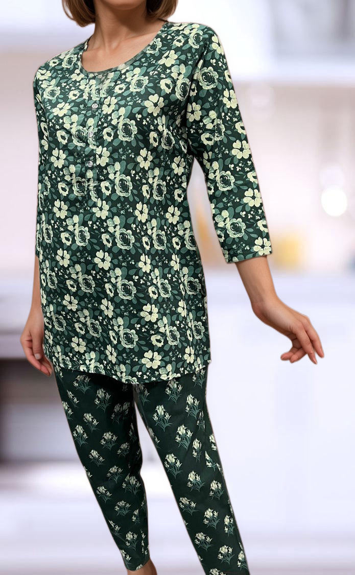 Green Flora Co-ord Set . Versatile Cotton Fabric. | Laces and Frills - Laces and Frills