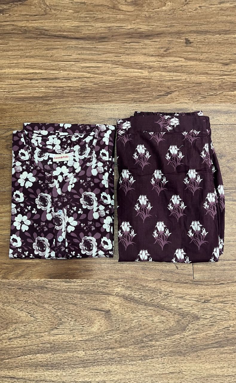 Wine Purple Flora Co-ord Set . Versatile Cotton Fabric. | Laces and Frills - Laces and Frills