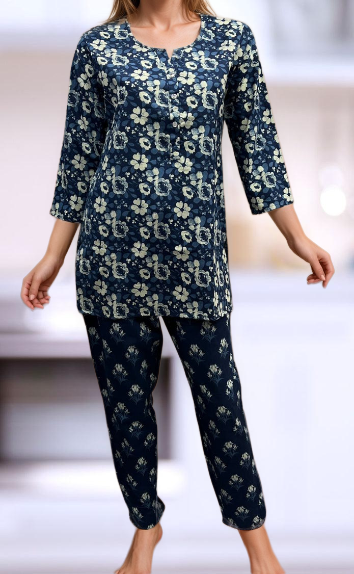 Blue Flora Co-ord Set . Versatile Cotton Fabric. | Laces and Frills - Laces and Frills