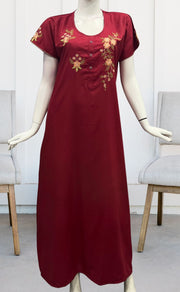Red Floral Embroidery Soft Cotton Nighty.Soft Breathable Fabric | Laces and Frills - Laces and Frills