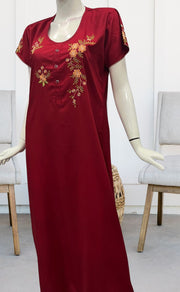 Red Floral Embroidery Soft Cotton Nighty.Soft Breathable Fabric | Laces and Frills - Laces and Frills