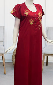 Red Floral Embroidery Soft Cotton Nighty.Soft Breathable Fabric | Laces and Frills - Laces and Frills