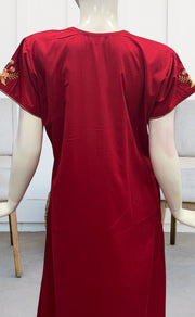Red Floral Embroidery Soft Cotton Nighty.Soft Breathable Fabric | Laces and Frills - Laces and Frills