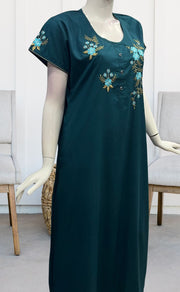 Blue Floral Embroidery Soft Cotton Nighty.Soft Breathable Fabric | Laces and Frills - Laces and Frills