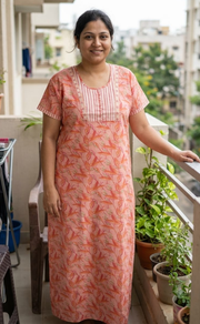 Peach/Pink Floral Garden Pure Cotton Nighty. Pure Durable Cotton | Laces and Frills - Laces and Frills