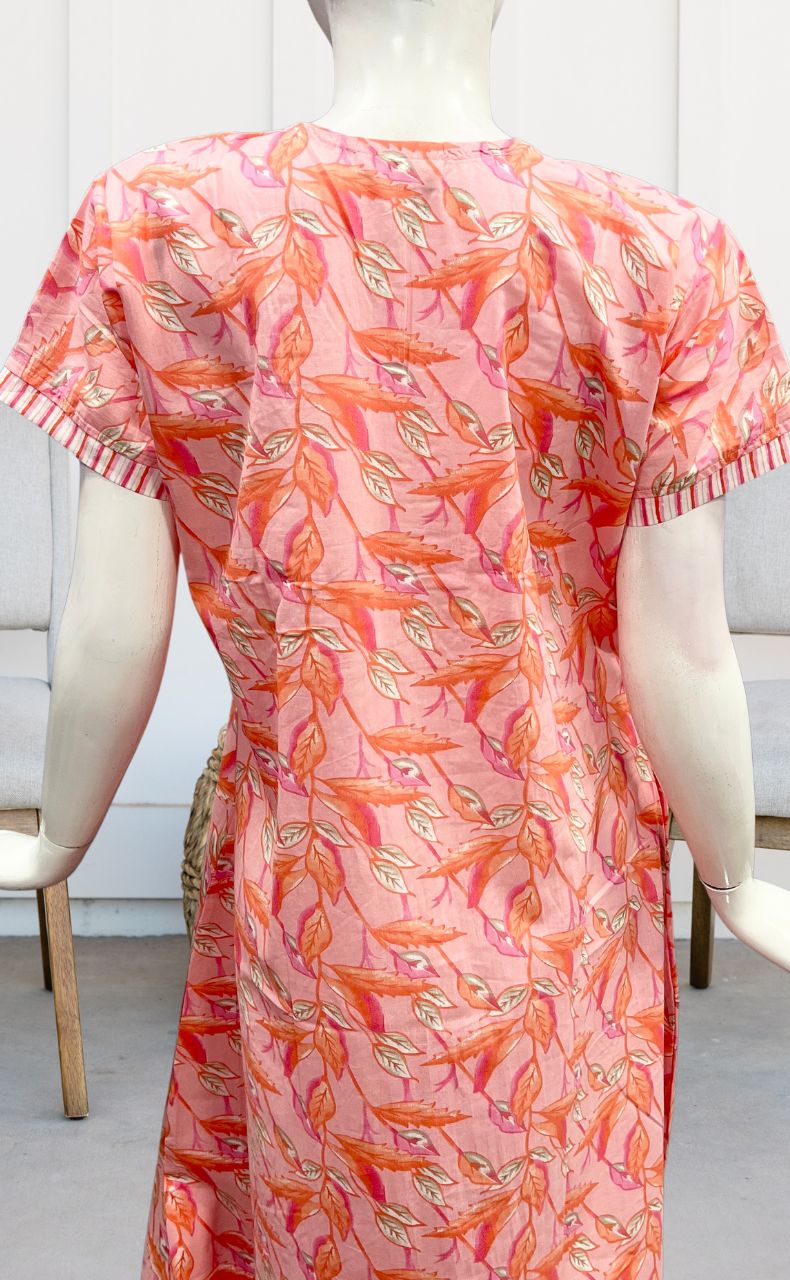 Peach/Pink Floral Garden Pure Cotton Nighty. Pure Durable Cotton | Laces and Frills - Laces and Frills