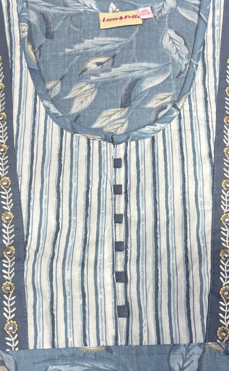 Grey/Beige Floral Garden Pure Cotton Nighty. Pure Durable Cotton | Laces and Frills - Laces and Frills