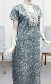 Grey/Beige Floral Garden Pure Cotton Nighty. Pure Durable Cotton | Laces and Frills - Laces and Frills
