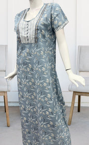 Grey/Beige Floral Garden Pure Cotton Nighty. Pure Durable Cotton | Laces and Frills - Laces and Frills