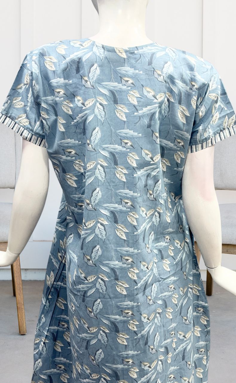 Grey/Beige Floral Garden Pure Cotton Nighty. Pure Durable Cotton | Laces and Frills - Laces and Frills