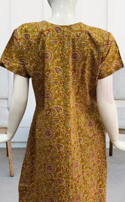 Mustard Kalamkari Pure Cotton Nighty. Pure Durable Cotton | Laces and Frills - Laces and Frills