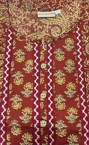 Maroon Kalamkari Pure Cotton Nighty. Pure Durable Cotton | Laces and Frills - Laces and Frills