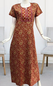 Maroon Kalamkari Pure Cotton Nighty. Pure Durable Cotton | Laces and Frills - Laces and Frills