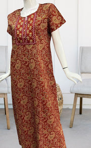 Maroon Kalamkari Pure Cotton Nighty. Pure Durable Cotton | Laces and Frills - Laces and Frills