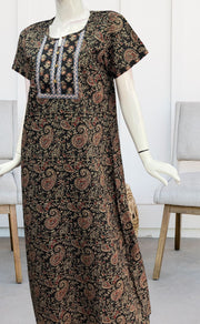 Black Kalamkari Pure Cotton Nighty. Pure Durable Cotton | Laces and Frills - Laces and Frills