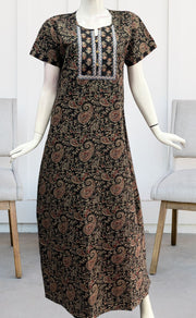 Black Kalamkari Pure Cotton Nighty. Pure Durable Cotton | Laces and Frills - Laces and Frills