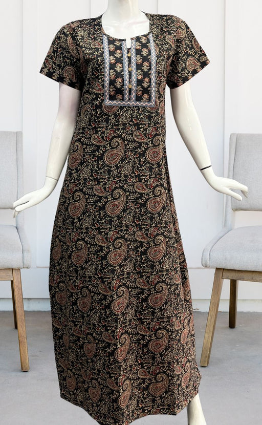 Black Kalamkari Pure Cotton Nighty. Pure Durable Cotton | Laces and Frills - Laces and Frills