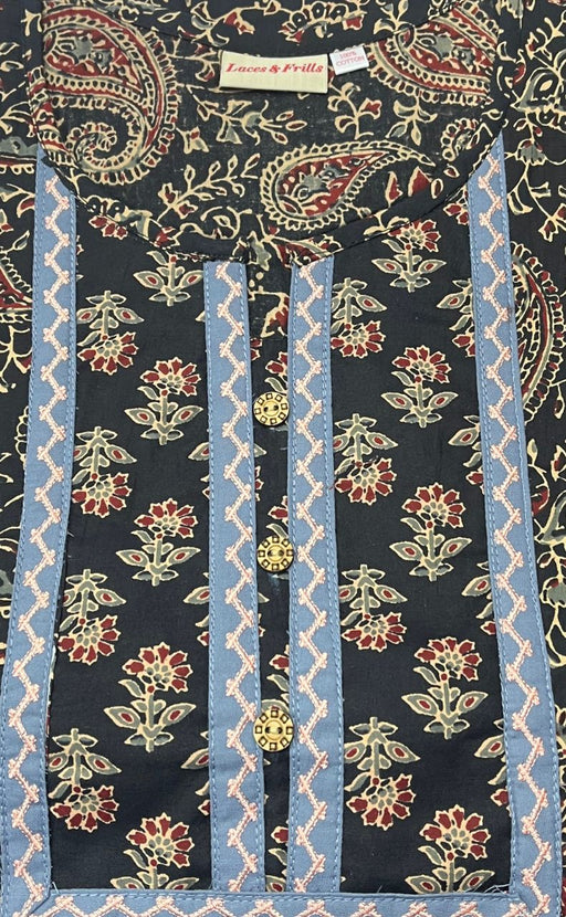 Black Kalamkari Pure Cotton Nighty. Pure Durable Cotton | Laces and Frills - Laces and Frills