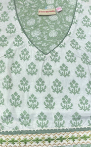 Pista Green/White Garden Pure Cotton Nighty. Pure Durable Cotton | Laces and Frills - Laces and Frills