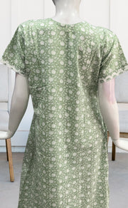 Pista Green/White Garden Pure Cotton Nighty. Pure Durable Cotton | Laces and Frills - Laces and Frills