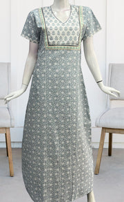 Grey/White Garden Pure Cotton Nighty. Pure Durable Cotton | Laces and Frills - Laces and Frills