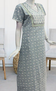 Grey/White Garden Pure Cotton Nighty. Pure Durable Cotton | Laces and Frills - Laces and Frills