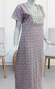 Lavender/White Garden Pure Cotton Nighty. Pure Durable Cotton | Laces and Frills - Laces and Frills