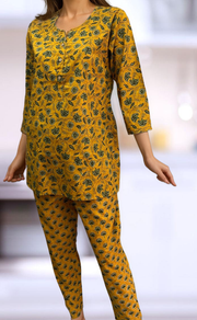 Mustard Floral Co-ord Set . Versatile Cotton Fabric. | Laces and Frills - Laces and Frills