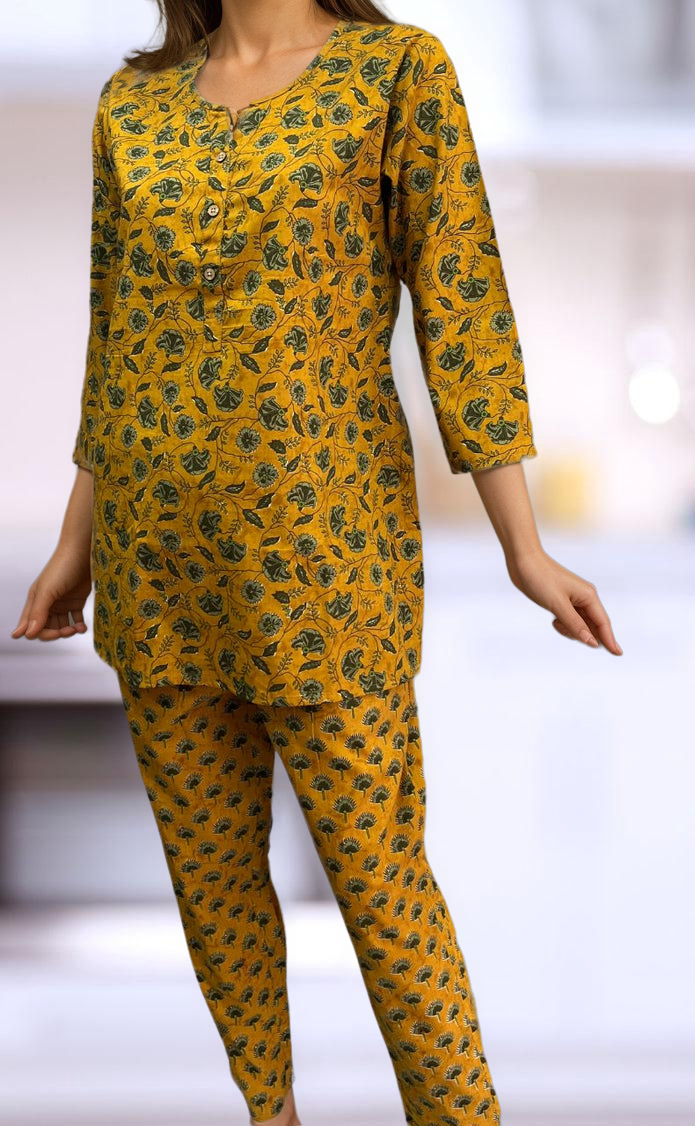 Mustard Floral Co-ord Set . Versatile Cotton Fabric. | Laces and Frills - Laces and Frills