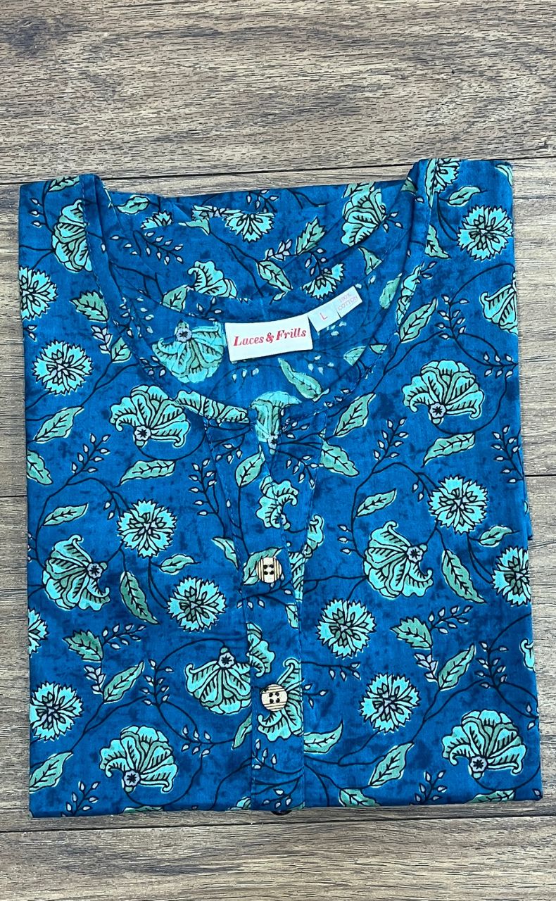 Teal Green Floral Co-ord Set . Versatile Cotton Fabric. | Laces and Frills - Laces and Frills