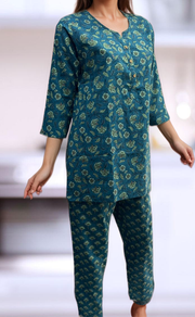 Teal Green Floral Co-ord Set . Versatile Cotton Fabric. | Laces and Frills - Laces and Frills