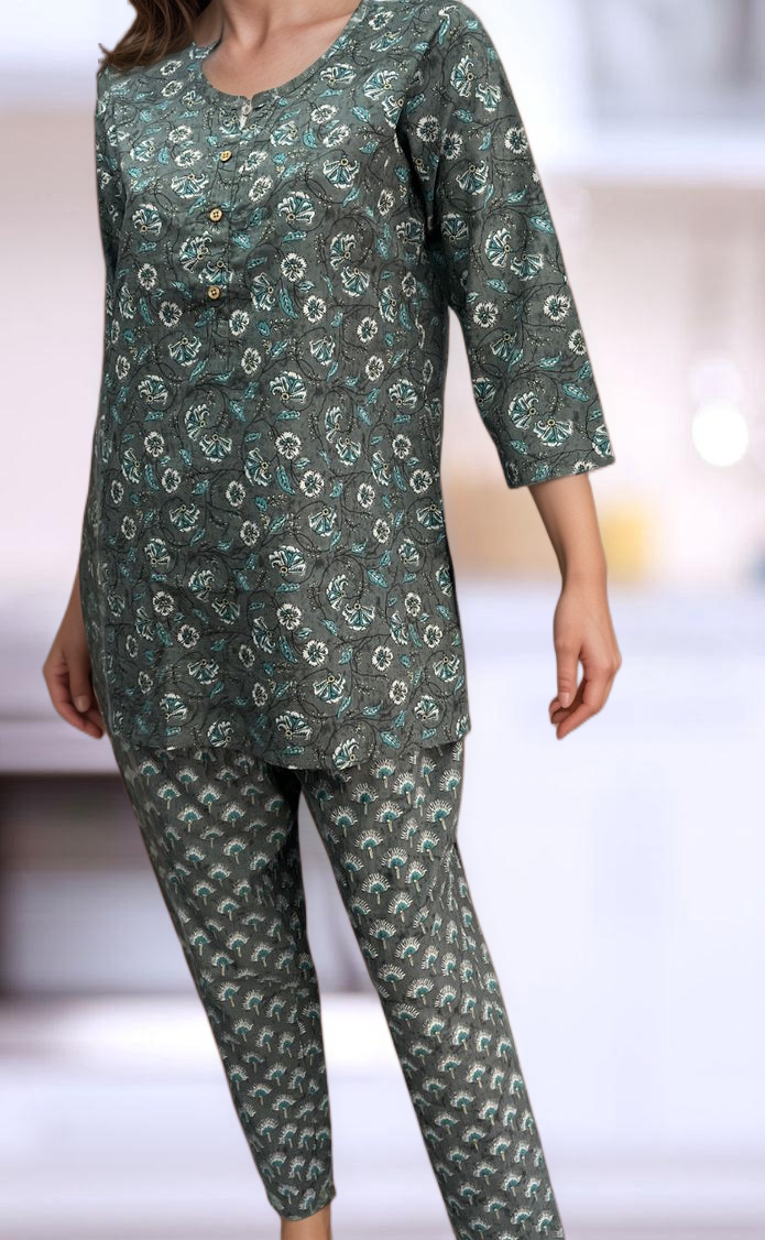 Grey Floral Co-ord Set . Versatile Cotton Fabric. | Laces and Frills - Laces and Frills