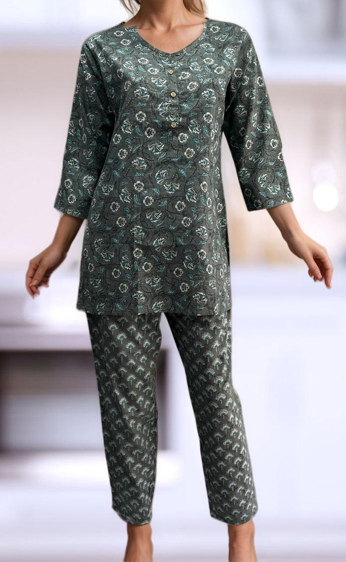 Grey Floral Co-ord Set . Versatile Cotton Fabric. | Laces and Frills - Laces and Frills