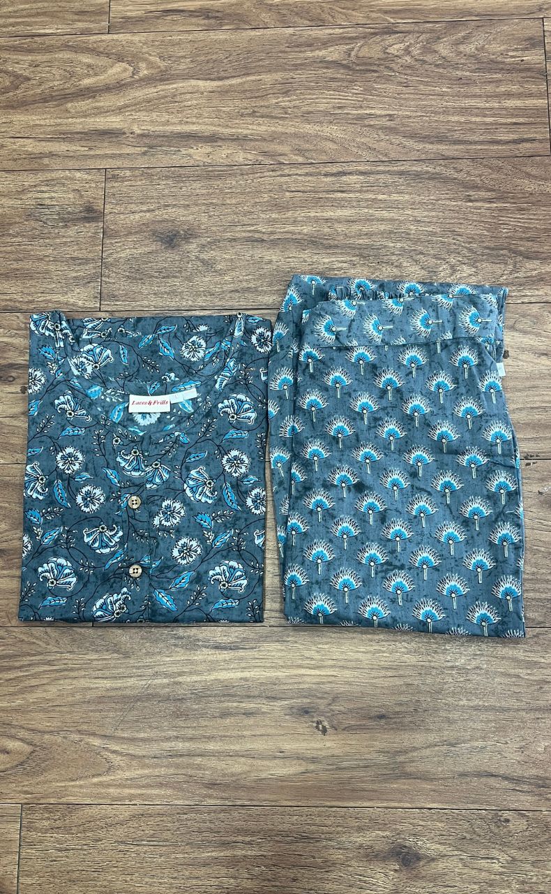 Grey Floral Co-ord Set . Versatile Cotton Fabric. | Laces and Frills - Laces and Frills