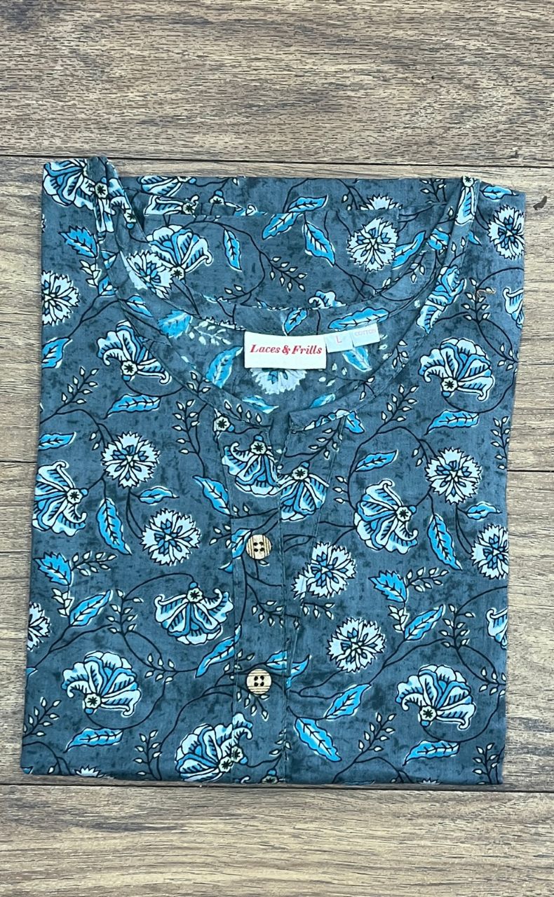 Grey Floral Co-ord Set . Versatile Cotton Fabric. | Laces and Frills - Laces and Frills