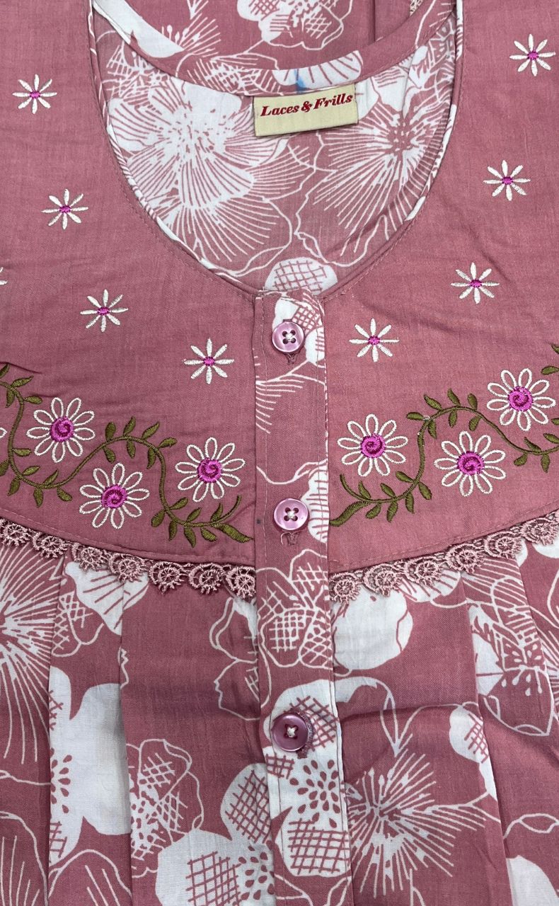 English Pink Garden Soft Crushed Nighty. Soft Breathable Fabric | Laces and Frills - Laces and Frills