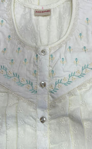 Off White Pure Cotton Embroidery Chikankari Nighty. Pure Durable Cotton | Laces and Frills - Laces and Frills