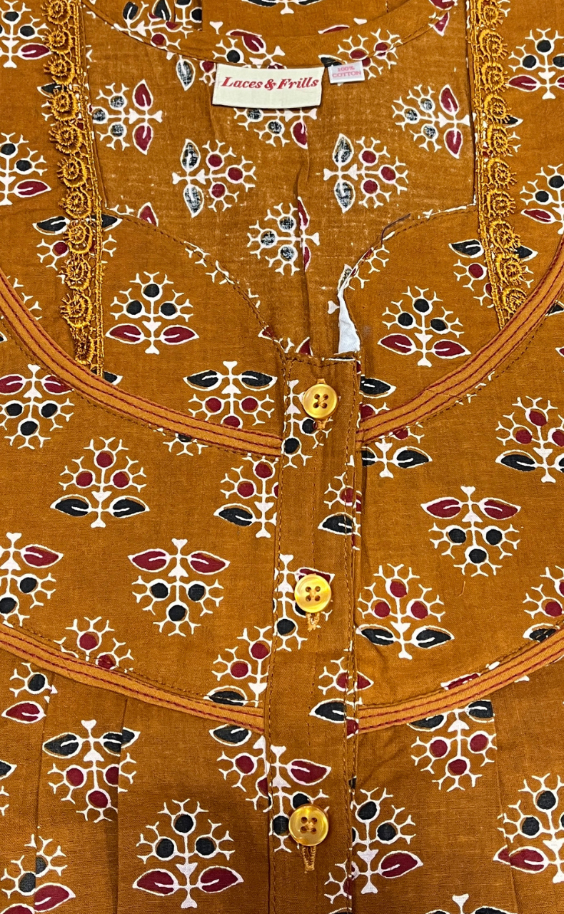 Mustard Tiny Floral Pure Cotton Nighty. Pure Durable Cotton | Laces and Frills - Laces and Frills