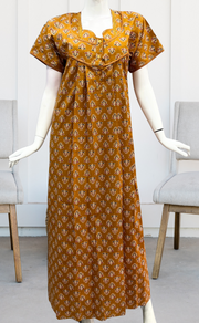 Mustard Tiny Floral Pure Cotton Nighty. Pure Durable Cotton | Laces and Frills - Laces and Frills