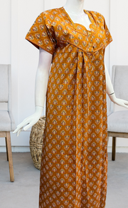 Mustard Tiny Floral Pure Cotton Nighty. Pure Durable Cotton | Laces and Frills - Laces and Frills