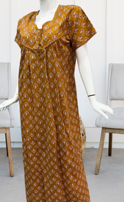 Mustard Tiny Floral Pure Cotton Nighty. Pure Durable Cotton | Laces and Frills - Laces and Frills