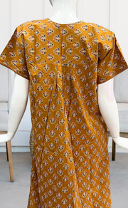 Mustard Tiny Floral Pure Cotton Nighty. Pure Durable Cotton | Laces and Frills - Laces and Frills